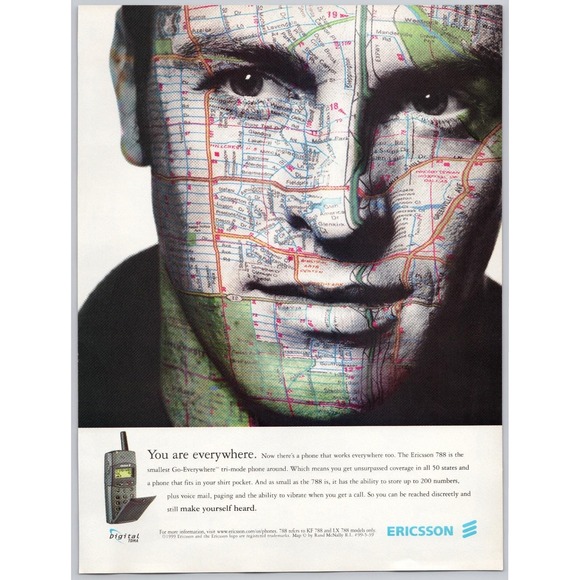 Ericsson 788 Go‎ Everywhere Cell Phone Coverage Map Concept Print Ad 1999